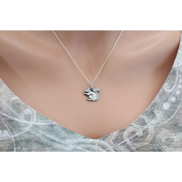 Sterling Silver Realistic Squirrel Charm Necklace - Picture 2 of 4